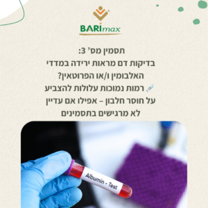  תסמין מס׳ 3: בדיקות דם מראות ירידה במדדי האלבומין ו/או הפרוטאין? רמות נמוכות עלולות להצביע על חוסר חלבון – אפילו אם עדיין לא מרגישים בתסמינים.